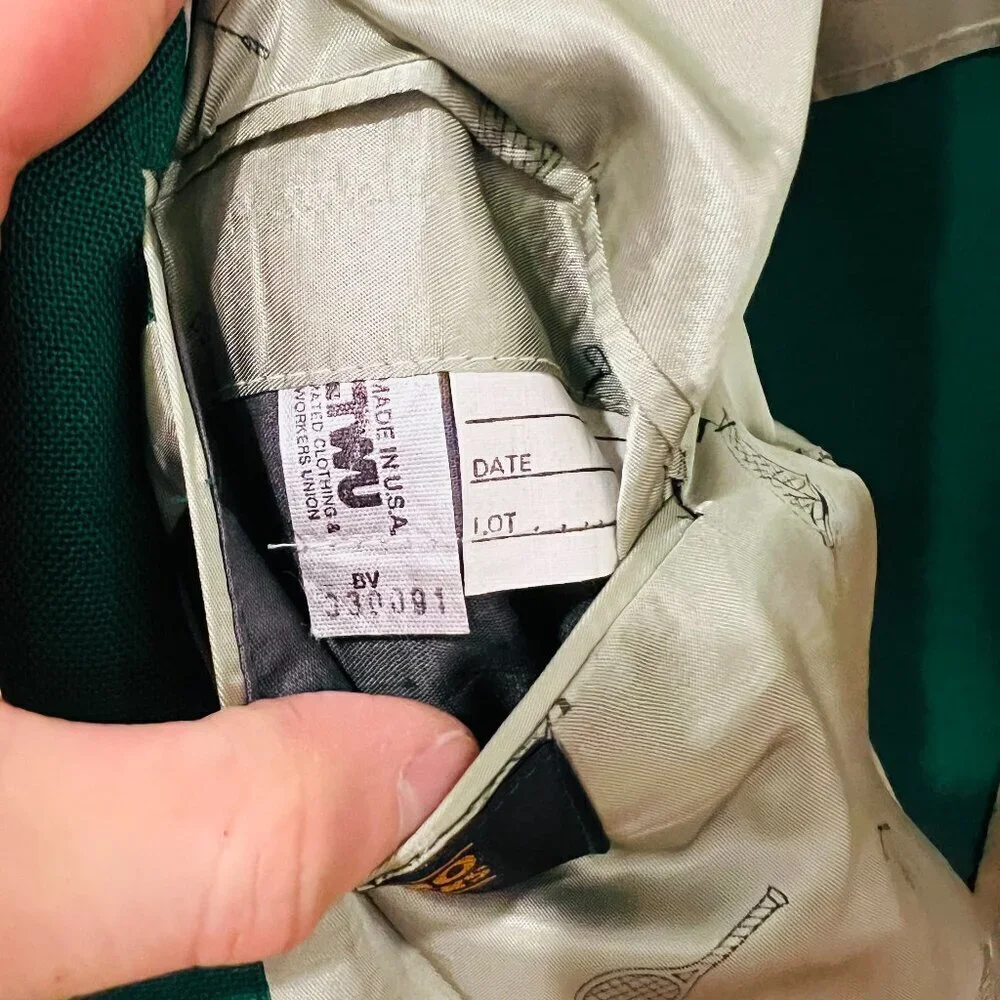 Vintage Hart Schaffner Marx USA Gold Button Sport Coat Suit Blazer 44 R Green